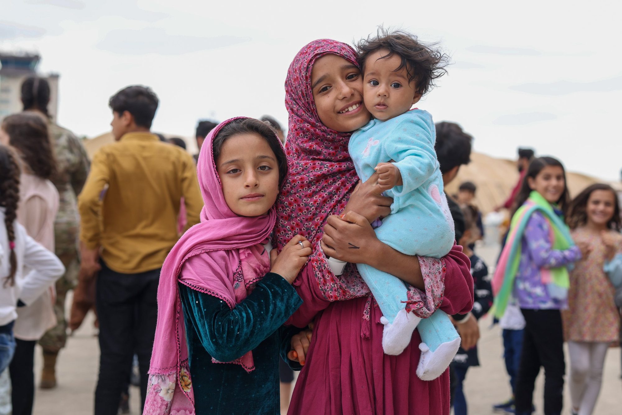 Afghan sisters at Ramstein Air Base, 2021