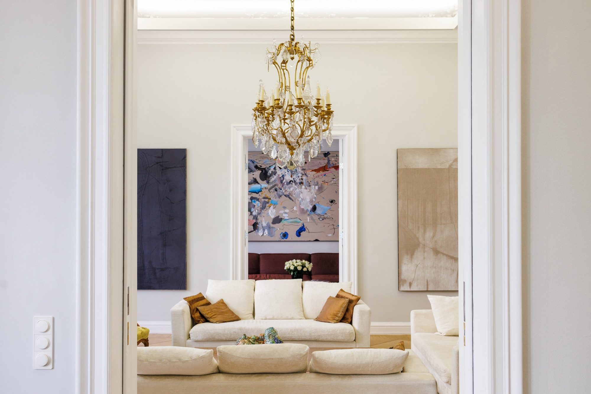 The restored grand salon at Marburger Strasse 3, featuring original 19th century details, Charlottenburg, Berlin, 2023