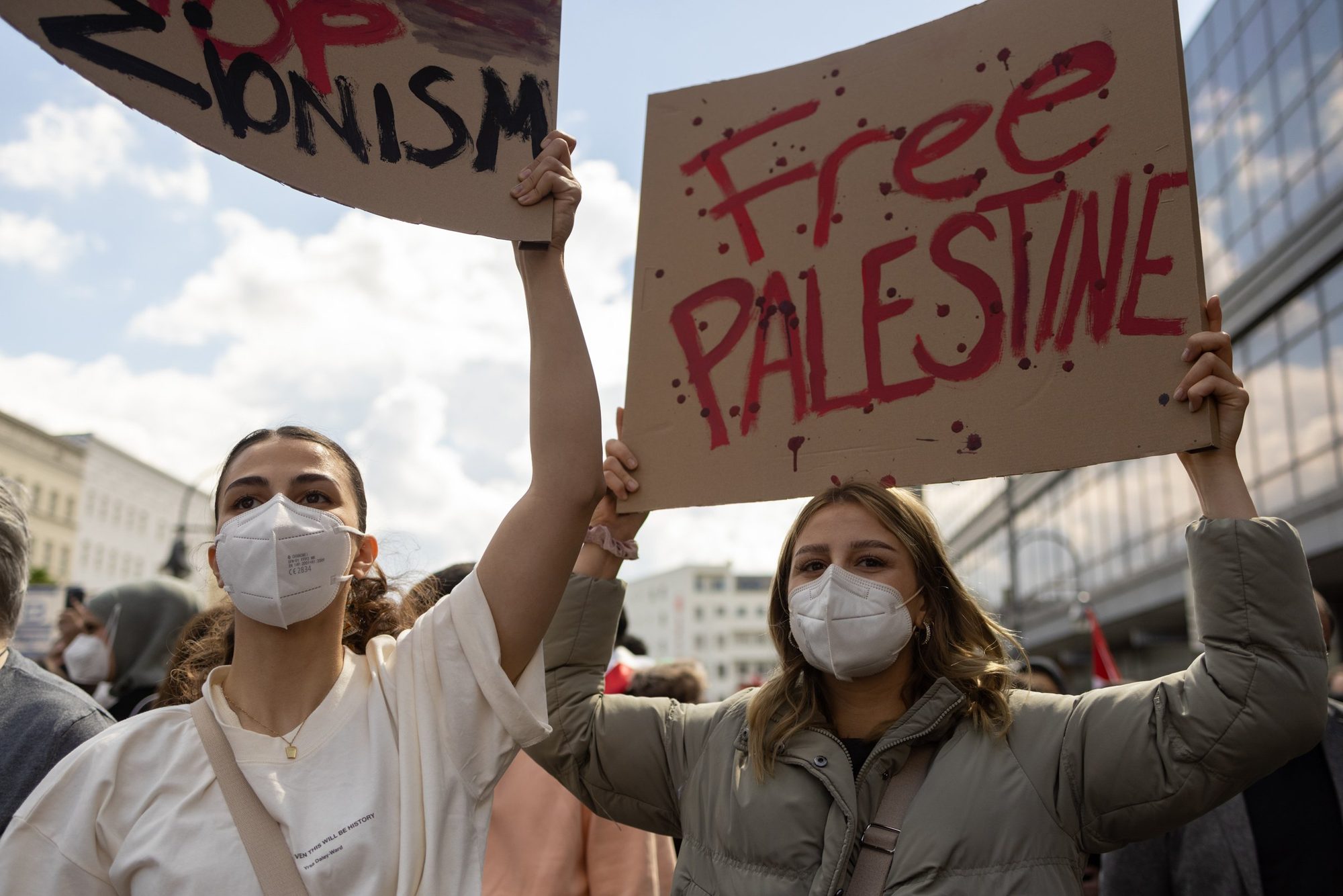 Demonstrators at a pro-Palestine march in Berlin, May 2021, one of dozens held across Europe on the 73rd anniversary of the Palestinian Nakba
